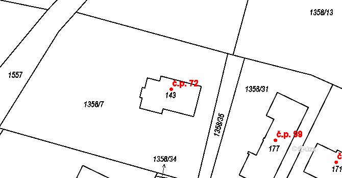 Okrouhlička 72 na parcele st. 143 v KÚ Okrouhlička, Katastrální mapa