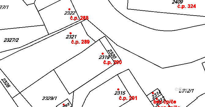 Jemnice 290 na parcele st. 2319 v KÚ Jemnice, Katastrální mapa