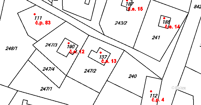 Mikulov 13 na parcele st. 137 v KÚ Mikulov v Krušných horách, Katastrální mapa