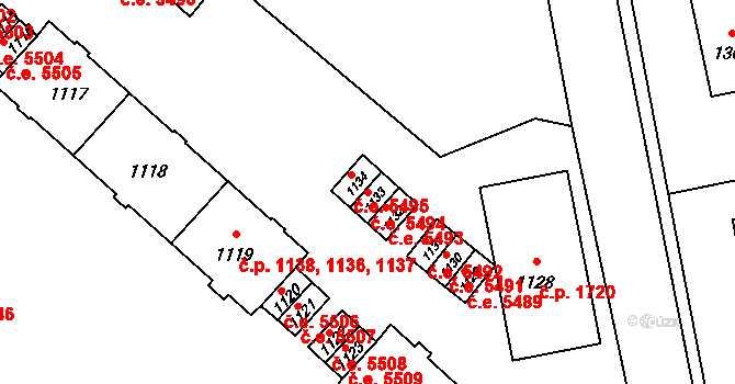 Kadaň 5494 na parcele st. 1133 v KÚ Kadaň, Katastrální mapa