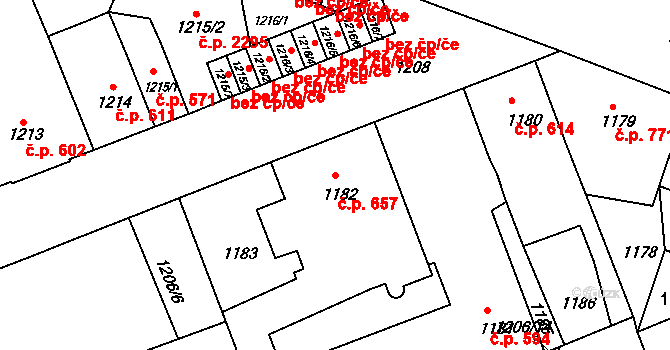 Předměstí 657, Litoměřice na parcele st. 1182 v KÚ Litoměřice, Katastrální mapa