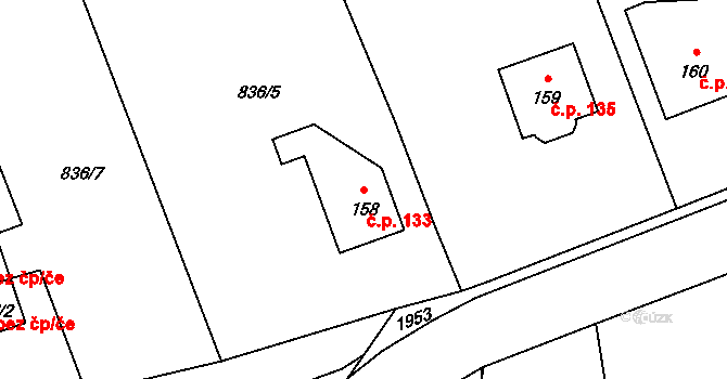 Postupice 133 na parcele st. 158 v KÚ Postupice, Katastrální mapa