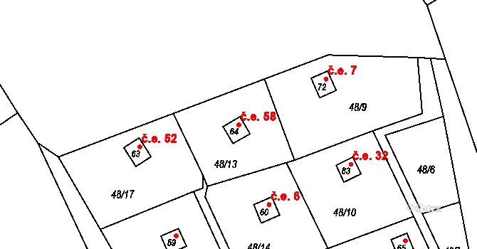 Lhotky 58, Kramolna na parcele st. 64 v KÚ Lhotky, Katastrální mapa