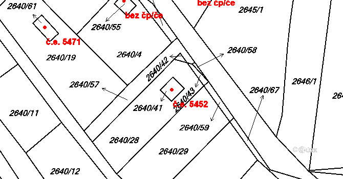 Pelhřimov 5452 na parcele st. 2640/41 v KÚ Pelhřimov, Katastrální mapa