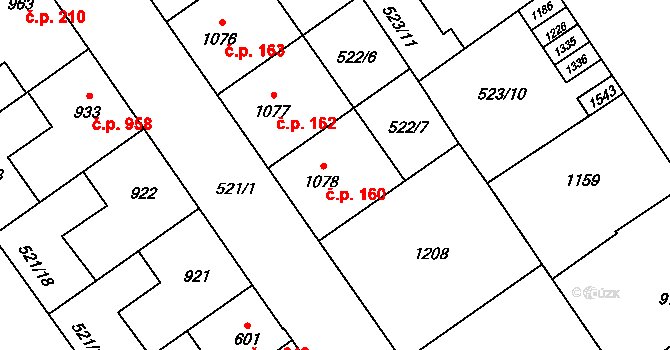 Přívoz 160, Ostrava na parcele st. 1078 v KÚ Přívoz, Katastrální mapa
