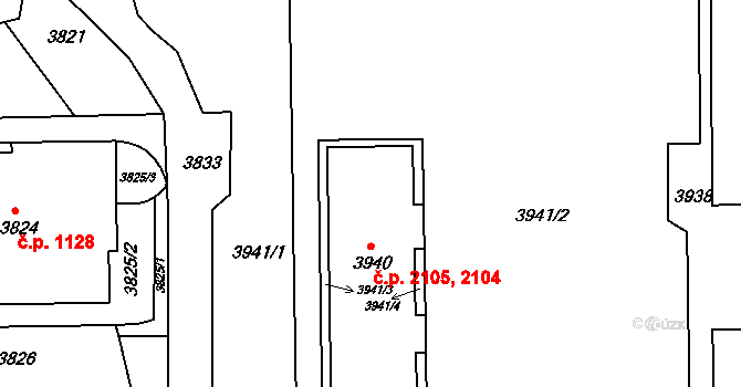 Žďár nad Sázavou 4 2104,2105, Žďár nad Sázavou na parcele st. 3940 v KÚ Město Žďár, Katastrální mapa