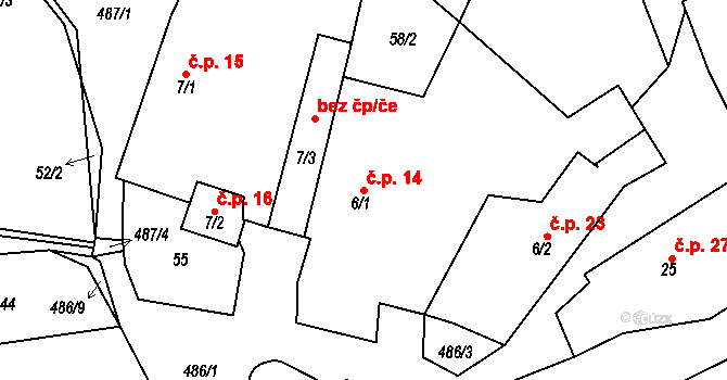 Divišov 14, Bystřice nad Pernštejnem na parcele st. 6/1 v KÚ Divišov, Katastrální mapa