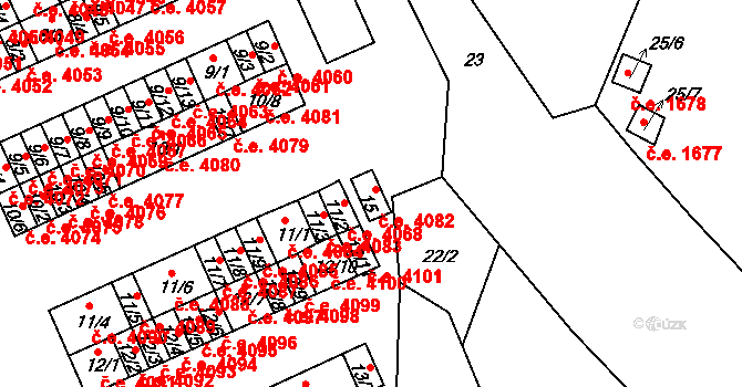 Kadaň 4082 na parcele st. 15 v KÚ Bystřice u Kadaně, Katastrální mapa