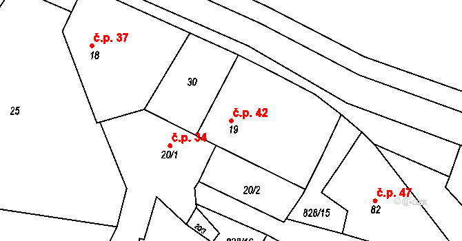 Cerhonice 42 na parcele st. 19 v KÚ Cerhonice, Katastrální mapa