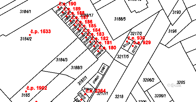 Znojmo 180 na parcele st. 3188/16 v KÚ Znojmo-město, Katastrální mapa