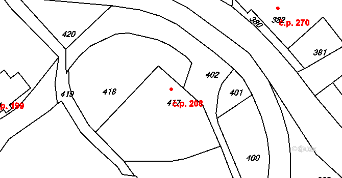 Dolní Chřibská 208, Chřibská na parcele st. 417 v KÚ Dolní Chřibská, Katastrální mapa