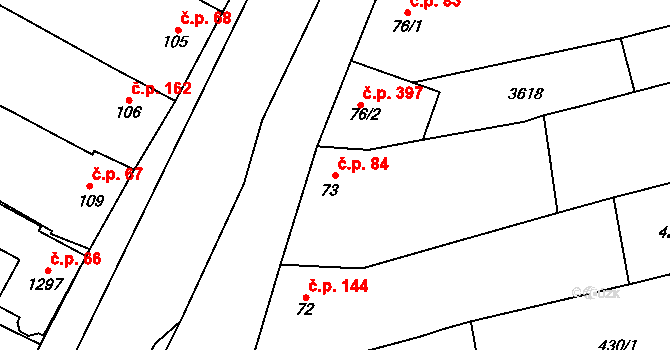 Tlumačov 84 na parcele st. 73 v KÚ Tlumačov na Moravě, Katastrální mapa