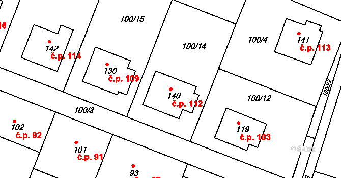 Hostišová 112 na parcele st. 140 v KÚ Hostišová, Katastrální mapa