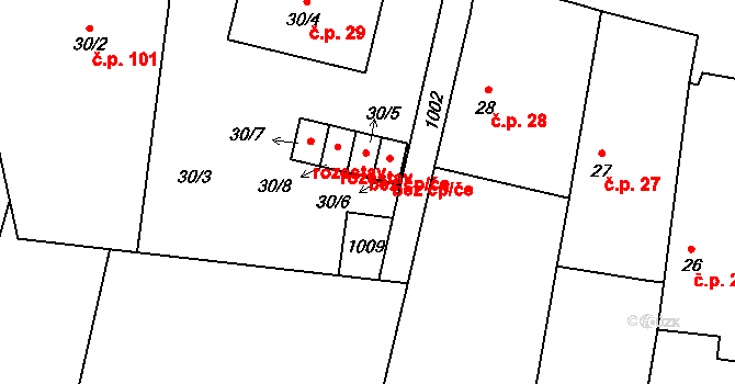 Buzice 40707521 na parcele st. 30/6 v KÚ Buzice, Katastrální mapa