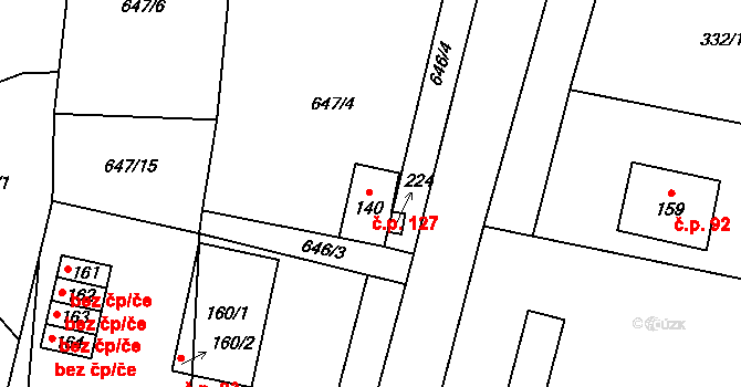 Radenín 127 na parcele st. 140 v KÚ Radenín, Katastrální mapa