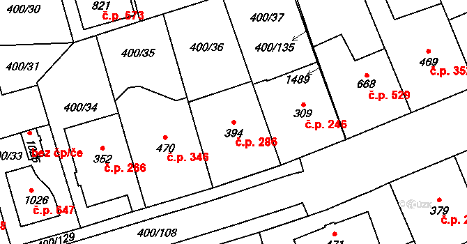 Prštné 286, Zlín na parcele st. 394 v KÚ Prštné, Katastrální mapa
