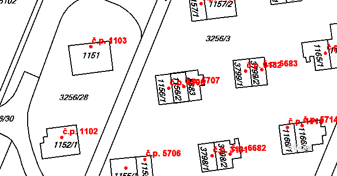 Zlín 1106 na parcele st. 1156/1 v KÚ Zlín, Katastrální mapa