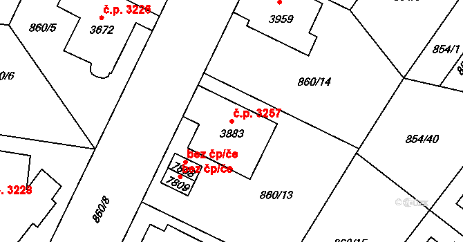 Zlín 3257 na parcele st. 3883 v KÚ Zlín, Katastrální mapa