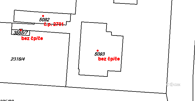 Pardubice 42521521 na parcele st. 5093 v KÚ Pardubice, Katastrální mapa