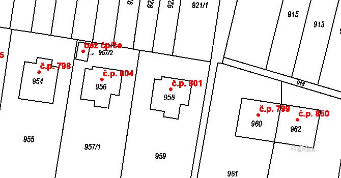 Vítkov 801 na parcele st. 958 v KÚ Vítkov, Katastrální mapa