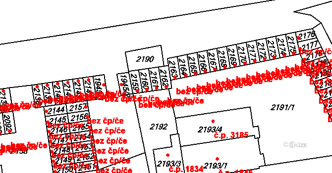 Kladno 43111521 na parcele st. 2162 v KÚ Kladno, Katastrální mapa