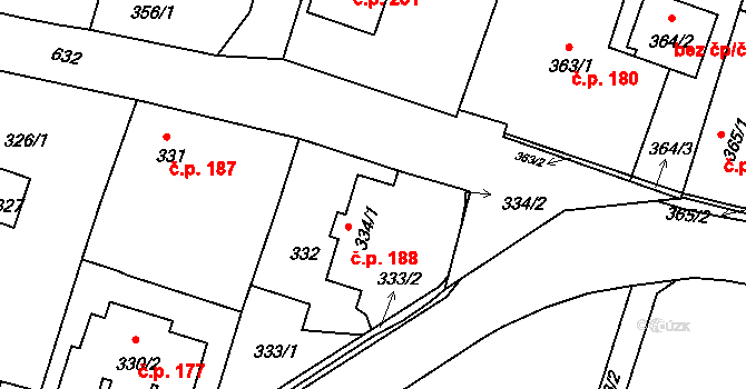 Oldřišov 188 na parcele st. 334/1 v KÚ Oldřišov, Katastrální mapa