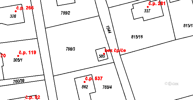 Sedliště 43788521 na parcele st. 580 v KÚ Sedliště ve Slezsku, Katastrální mapa