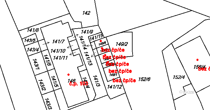 Jihlava 44526521 na parcele st. 149/4 v KÚ Antonínův Důl, Katastrální mapa