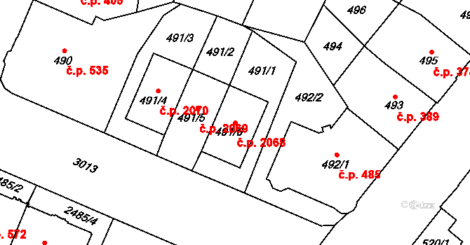 Předměstí 2068, Opava na parcele st. 491/6 v KÚ Opava-Předměstí, Katastrální mapa