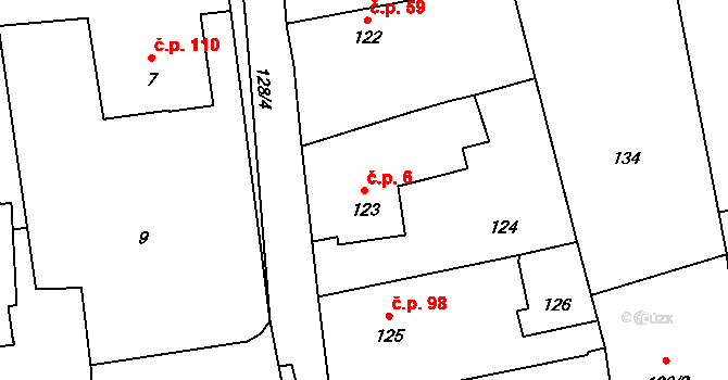 Těškovice 6 na parcele st. 123 v KÚ Těškovice, Katastrální mapa