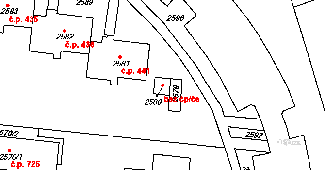 Brno 45599521 na parcele st. 2580 v KÚ Bohunice, Katastrální mapa