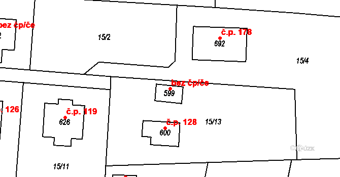 Kytín 45718521 na parcele st. 599 v KÚ Kytín, Katastrální mapa
