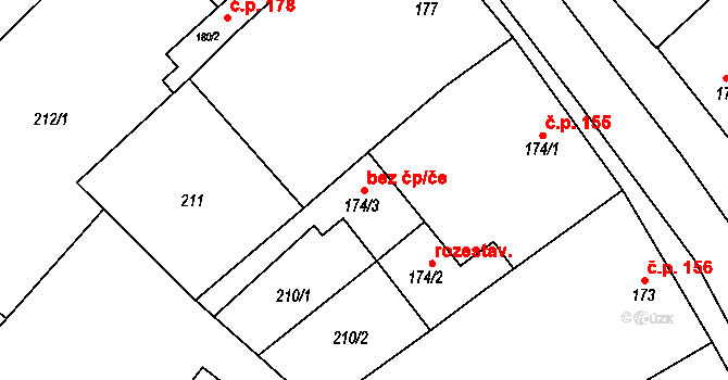 Tišnov 2024 na parcele st. 174/3 v KÚ Tišnov, Katastrální mapa