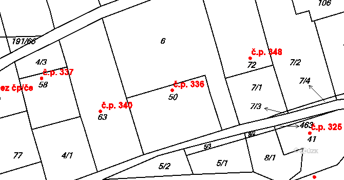 Javorovec 336, Mistřice na parcele st. 50 v KÚ Javorovec, Katastrální mapa