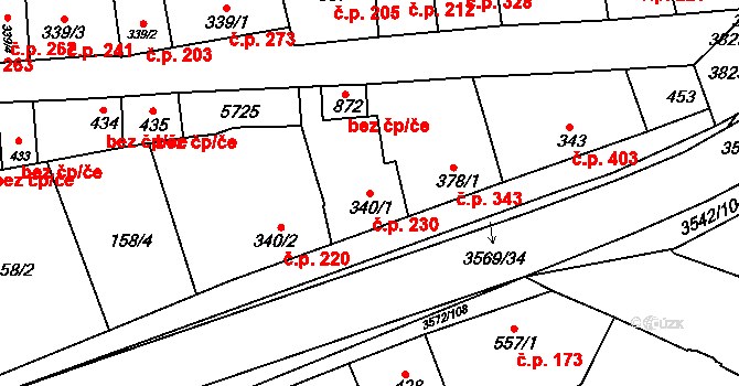 Ostrožské Předměstí 230, Uherský Ostroh na parcele st. 340/1 v KÚ Ostrožské Předměstí, Katastrální mapa
