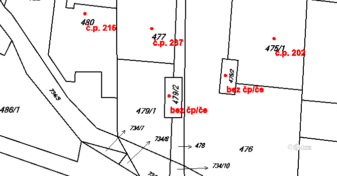 Lípa 47804521 na parcele st. 479/2 v KÚ Lípa nad Dřevnicí, Katastrální mapa