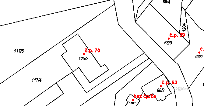 Krásné 70 na parcele st. 125/2 v KÚ Krásné nad Svratkou, Katastrální mapa
