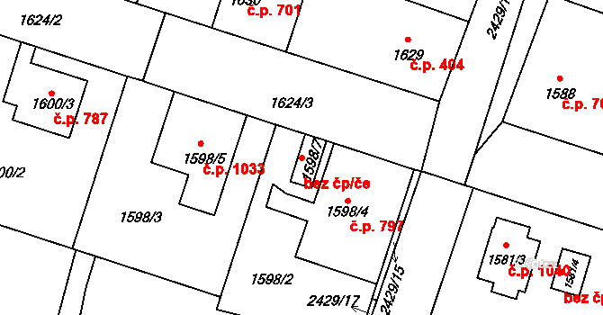 Holice 49123521 na parcele st. 1598/7 v KÚ Holice v Čechách, Katastrální mapa