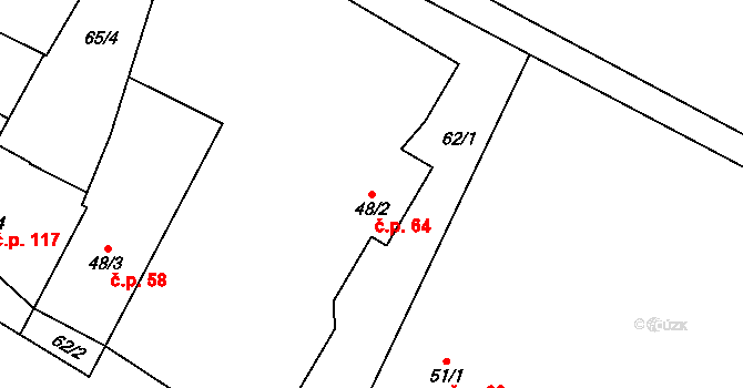 Mariánské Radčice 64 na parcele st. 48/2 v KÚ Mariánské Radčice, Katastrální mapa