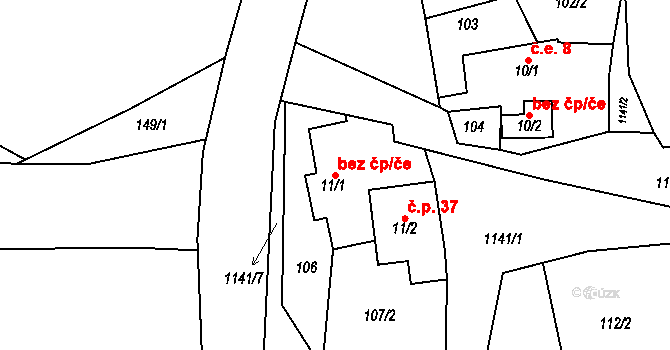 Sedlec-Prčice 50520521 na parcele st. 11/1 v KÚ Vrchotice, Katastrální mapa