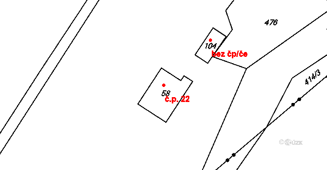 Zaječice 22, Bečov na parcele st. 58 v KÚ Zaječice u Bečova, Katastrální mapa