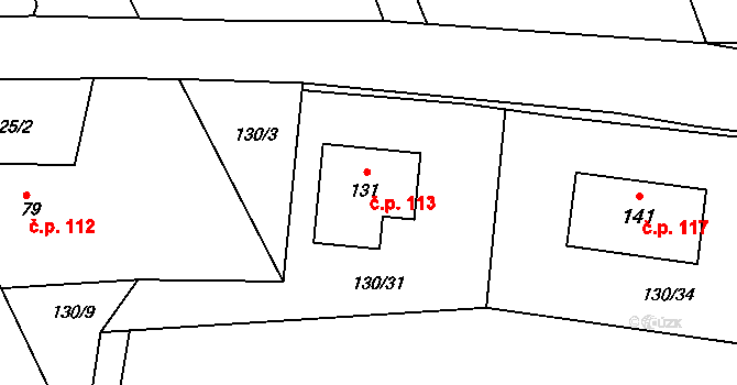 Krč 113, Protivín na parcele st. 131 v KÚ Krč u Protivína, Katastrální mapa