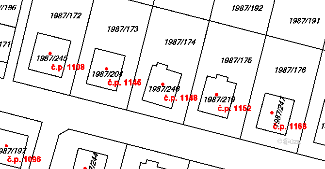 Nýřany 1148 na parcele st. 1987/246 v KÚ Nýřany, Katastrální mapa