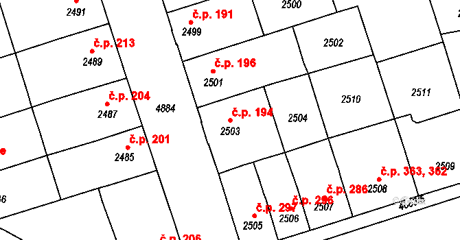 Pražské Předměstí 194, Vysoké Mýto na parcele st. 2503 v KÚ Vysoké Mýto, Katastrální mapa