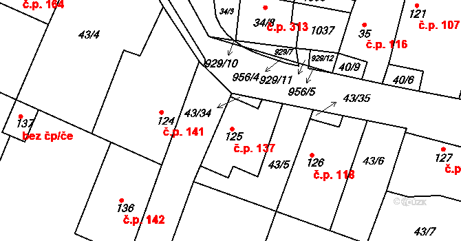 Hýskov 137 na parcele st. 125 v KÚ Hýskov, Katastrální mapa