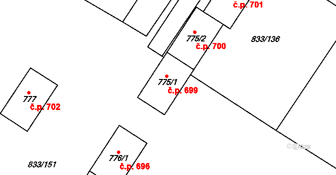 Kostelec nad Labem 699 na parcele st. 775/1 v KÚ Kostelec nad Labem, Katastrální mapa