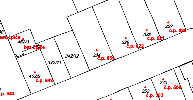 Kralupy nad Vltavou 655 na parcele st. 334 v KÚ Lobeč, Katastrální mapa