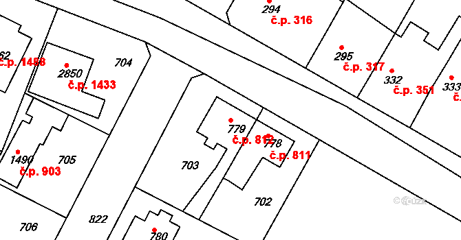 Neratovice 812 na parcele st. 779 v KÚ Neratovice, Katastrální mapa