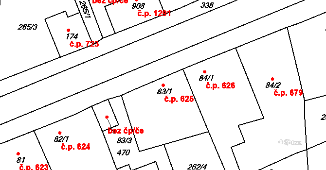 Rudná 625 na parcele st. 83/1 v KÚ Hořelice, Katastrální mapa