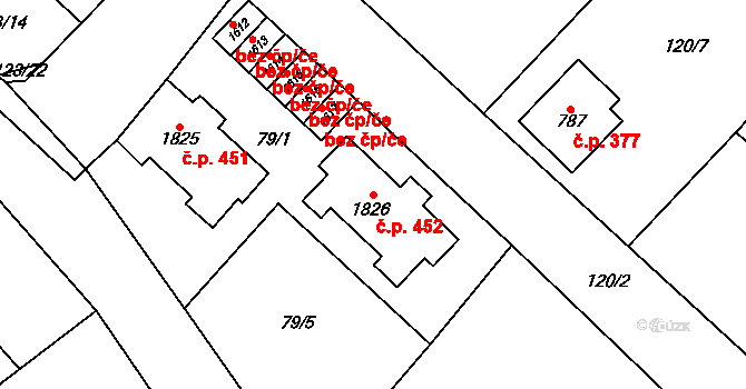 Jílové u Prahy 452 na parcele st. 1826 v KÚ Jílové u Prahy, Katastrální mapa